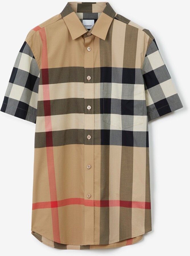 Burberry Short-sleeve Check Stretch Cotton Poplin Shirt - ShopStyle