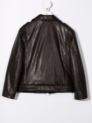 BRUNELLO CUCINELLI KIDS Notched-Collar Leather Biker Jacket