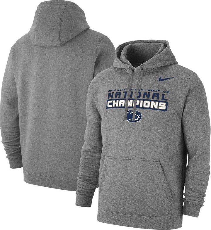 Nike Men's Gray Penn State Nittany Lions 2025 Ncaa Wrestling National Champions Club Fleece Pullover Hoodie