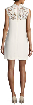 Theory Aronella Elevate Crepe Lace-Yoke Dress, White