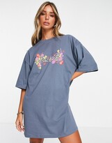 Thumbnail for your product : ASOS DESIGN oversized t-shirt dress with f**k it logo in charcoal