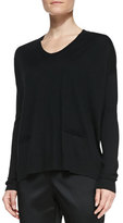 Thumbnail for your product : St. John Long-Sleeve Crewneck Sweater with Leopard Back