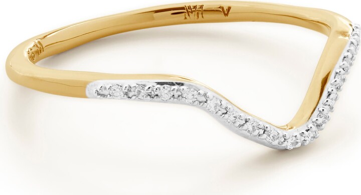 Riva 18K Gold Vermeil Pavé Diamond Wishbone Stackable Ring