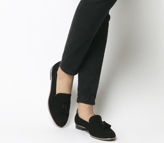 womens black suede tassel loafers