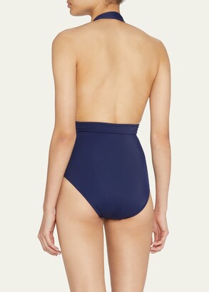 Oye Swimwear Roman Plunge-Neck One-Piece Swimsuit
