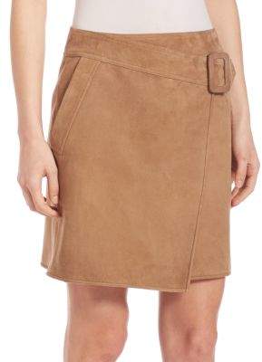 Vince Suede Asymmetrical Belted Skirt
