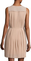 Thumbnail for your product : Neiman Marcus Neiman Marcus Pleated Chiffon Shift Dress, Beige