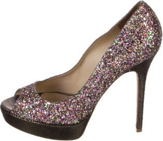 Jimmy Choo Glitter Slingback Sandals Purple Glitter Accents Platform