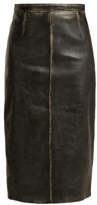 Miu Miu Distressed Leather Pencil Skirt - Womens - Black