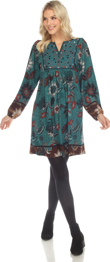 White Mark Fashion White Mark Women’s Long Sleeve Floral Embroidered Sweater Dress