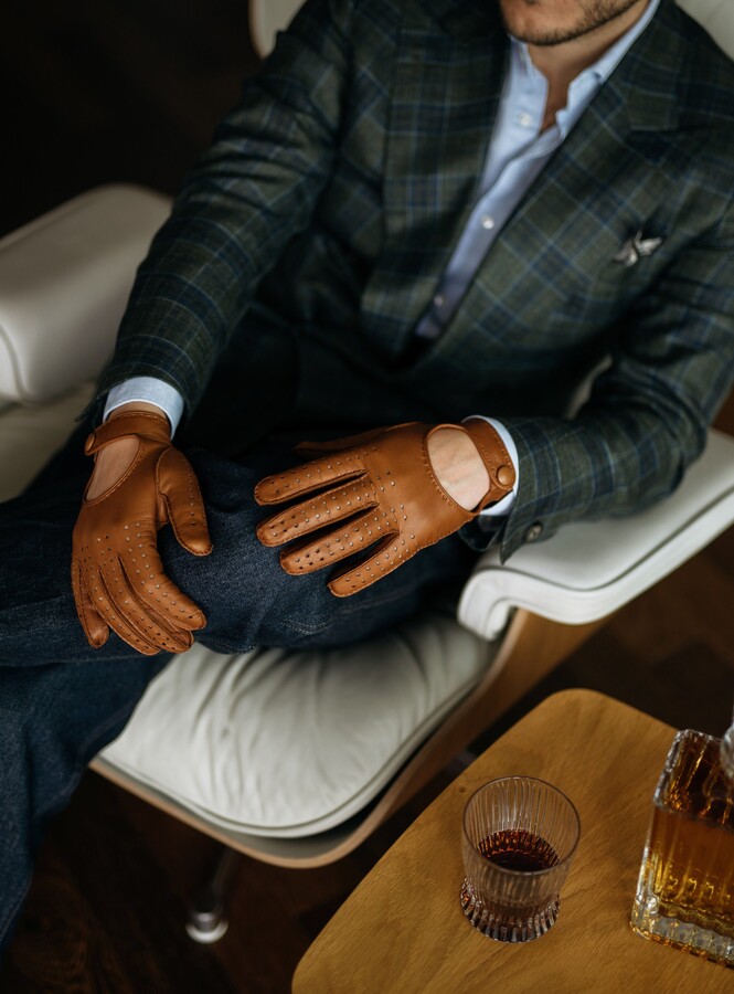Monza - Men's Leather Driving Gloves in Camel