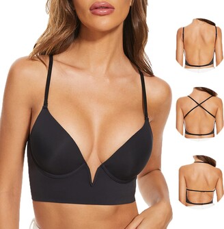 seagallery Low Back Bras for Women Push Up Deep V Neck Plunge
