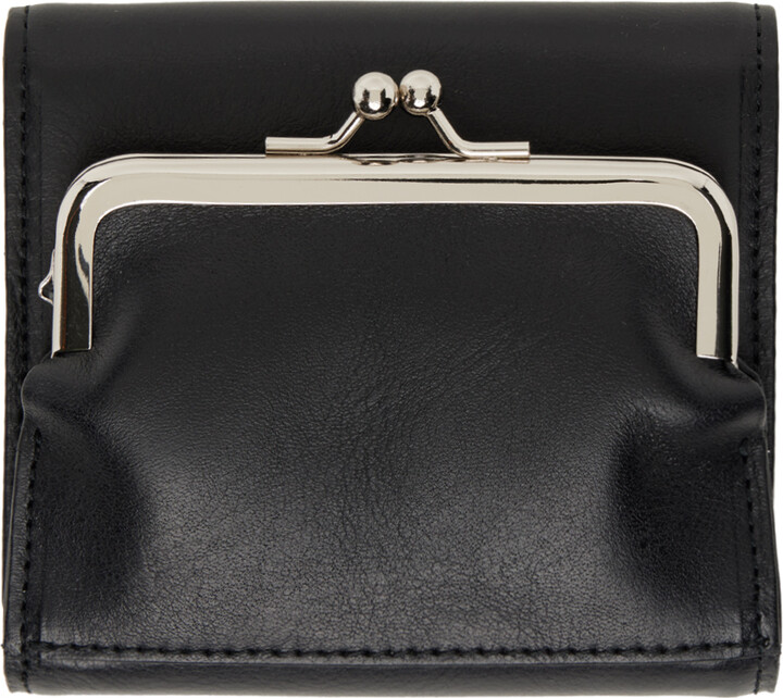 Mundi Genuine Leather Black framed kiss-lock mini wallet coin purse