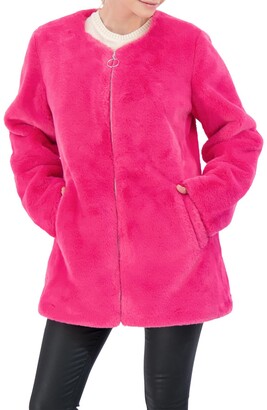 Sebby Collection Collarless Reversible Faux Fur Jacket