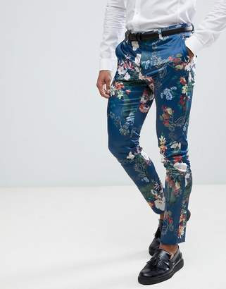 ASOS Super Skinny Suit Pants In Blue Floral Print