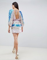 Thumbnail for your product : Asos Tall ASOS DESIGN Tall kimono mini dress in the scattered coloured sequins