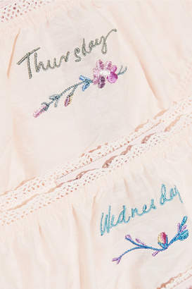 Stella McCartney Knickers Of The Week Set Of Seven Embroidered Cotton And Silk-blend Briefs - Blush