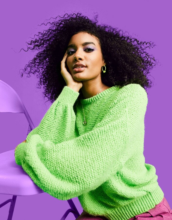 ASOS DESIGN oversized crew neck jumper in green ShopStyle