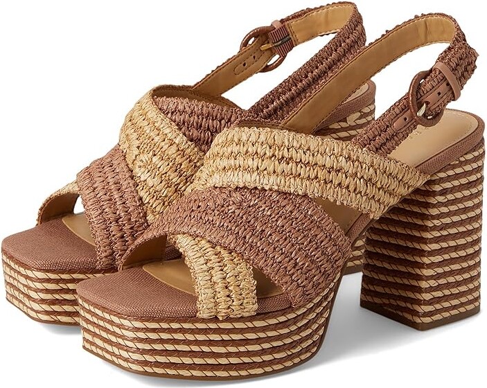 Marc Fisher Caddy Women's Wedge Shoes Dark Tan/Natural : 9 M Synthetic