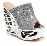 Thumbnail for your product : Romwe Hollow Peep Toe Silvery Dimante Wedge Sandals