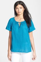 Thumbnail for your product : Caslon Embroidered Cotton Peasant Blouse (Regular & Petite)