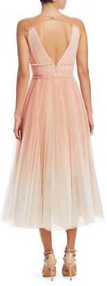 Marchesa Notte V-Neck Ombre Pleated Gown