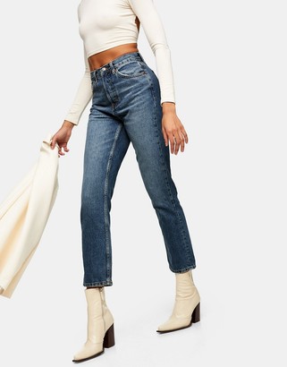 Topshop Editor straight leg jeans in mid blue