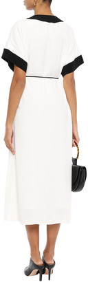 Equipment Claudine Belted Two-tone Crepe Midi Dress
