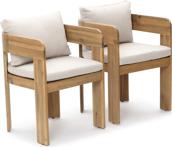 Luxen Home LuxenHome Set of 2 Modern Outdoor Acacia Wood Armchair with Cushions Patio Lounge Seating - Natural wood white