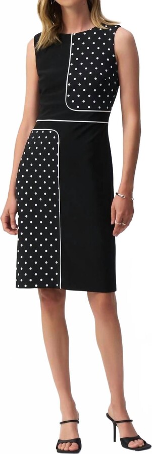 Joseph Ribkoff Silky Knit Dot Print Sleeveless Sheath Dress In Black/vanilla