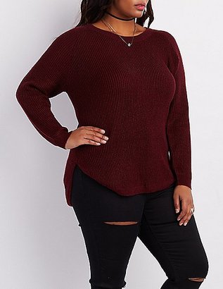 Charlotte Russe Plus Size Shaker Stitch Zip-Back Sweater