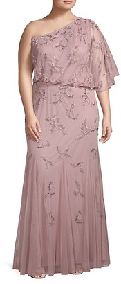 Adrianna Papell Plus Embellished One-Shoulder Gown