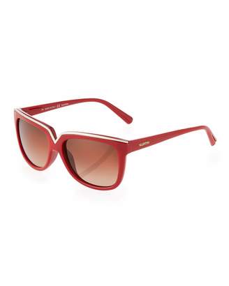 Valentino Metallic-Brow Square Plastic Sunglasses, Red