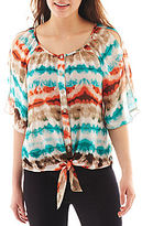 Thumbnail for your product : JCPenney BY AND BY by & by Cold-Shoulder Tie-Front Print Top