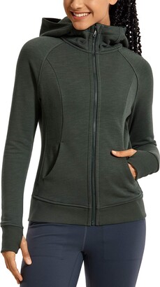 CRZ YOGA Womens Cotton Hoodies Sport Workout Full Zip Hooded Jackets Sweatshirt 