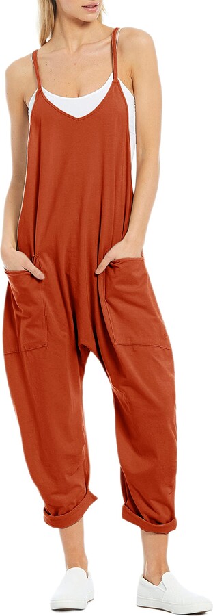 Fiona Jolin Women's Loose Linen Overalls Casual Adjustable Strap Baggy Long  Harem Pants Romper Jumpsuits (Rust-S) - ShopStyle