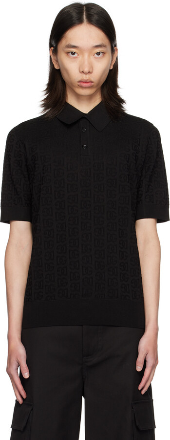 Dolce & Gabbana Black 'DG' Logo Jacquard Polo