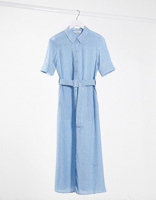 And other stories & ditsy floral print belted midi shirt dress in blue