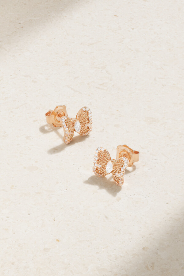 De Beers Portraits Of Nature Butterfly 18-karat Rose Gold Diamond Earrings - One size