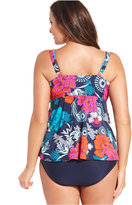 Thumbnail for your product : Swim Solutions Plus Size Exotic-Print Tiered Tankini Top