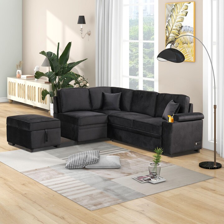 YUNLife Convertible Modular Sectional Sofa LShaped Couch Pull Out