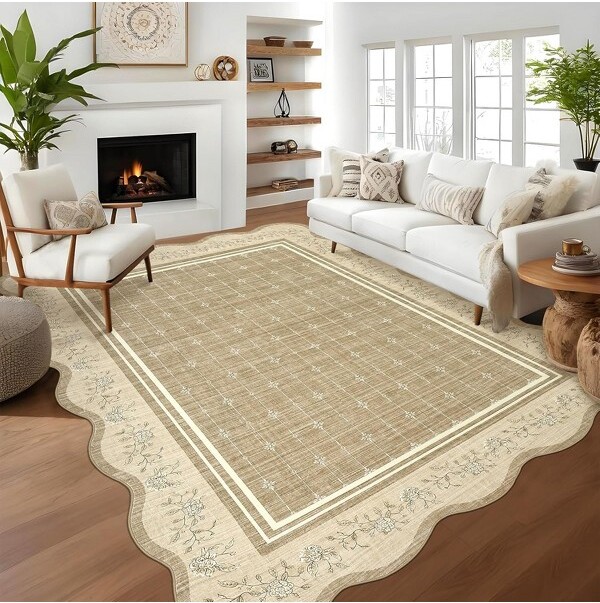 Acekool2'x6'MochaBrownRunnerRugModernNon-SlipWashableFloralBorderCarpetforEntrywayorHallway