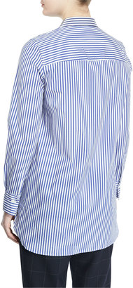 Brunello Cucinelli Monili-Embellished Striped Tunic, Blue