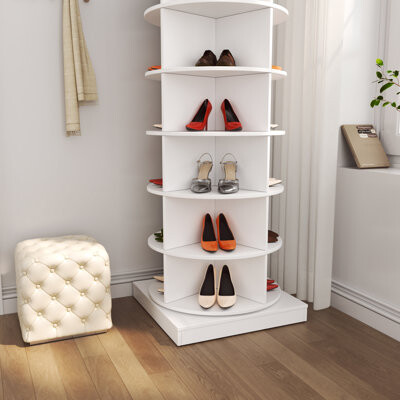 Ebern Designs 6-layer 360 Rotating Shoe Organizer Cabinet Save Space Up To 24 Pairs For Family Use Easy Assemble White & Design Wardrobe Saves Members Build E