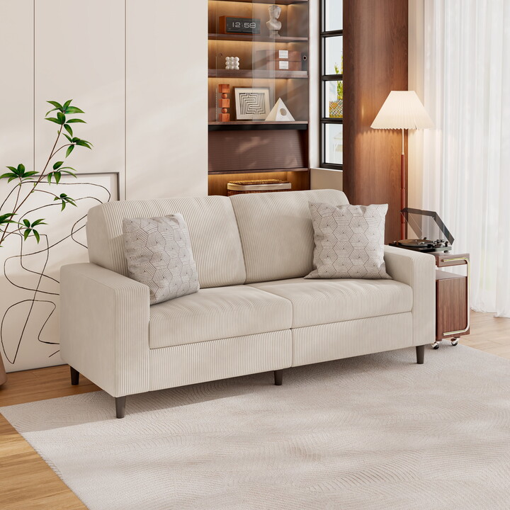 Homesvale Copeland Small Space Sofa, Soft and Comfy Tan Corduroy Fabric, 77" W, For Living Room