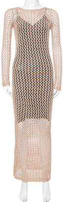 Balmain Brown Crochet Long Sleeveless Maxi Dress S