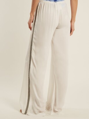 Figue Simone Straight-leg Embroidered Crepe Trousers - White