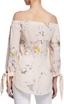 Thumbnail for your product : J.o.a. Floral-Print Off-the-Shoulder Tie-Cuff Corset Top