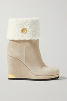 Thumbnail for your product : Moncler W Short Shearling-lined Suede Wedge Ankle Boots - Neutrals