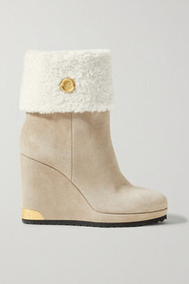 Moncler W Short Shearling-lined Suede Wedge Ankle Boots - Neutrals